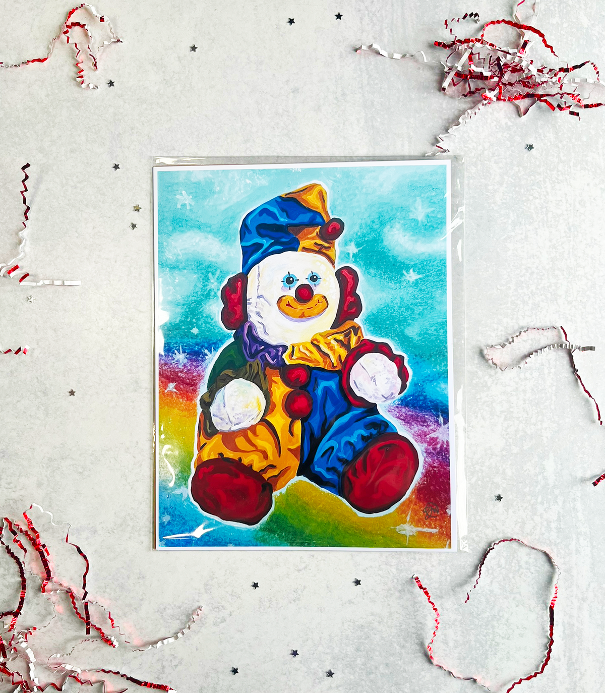 clown print packaging front