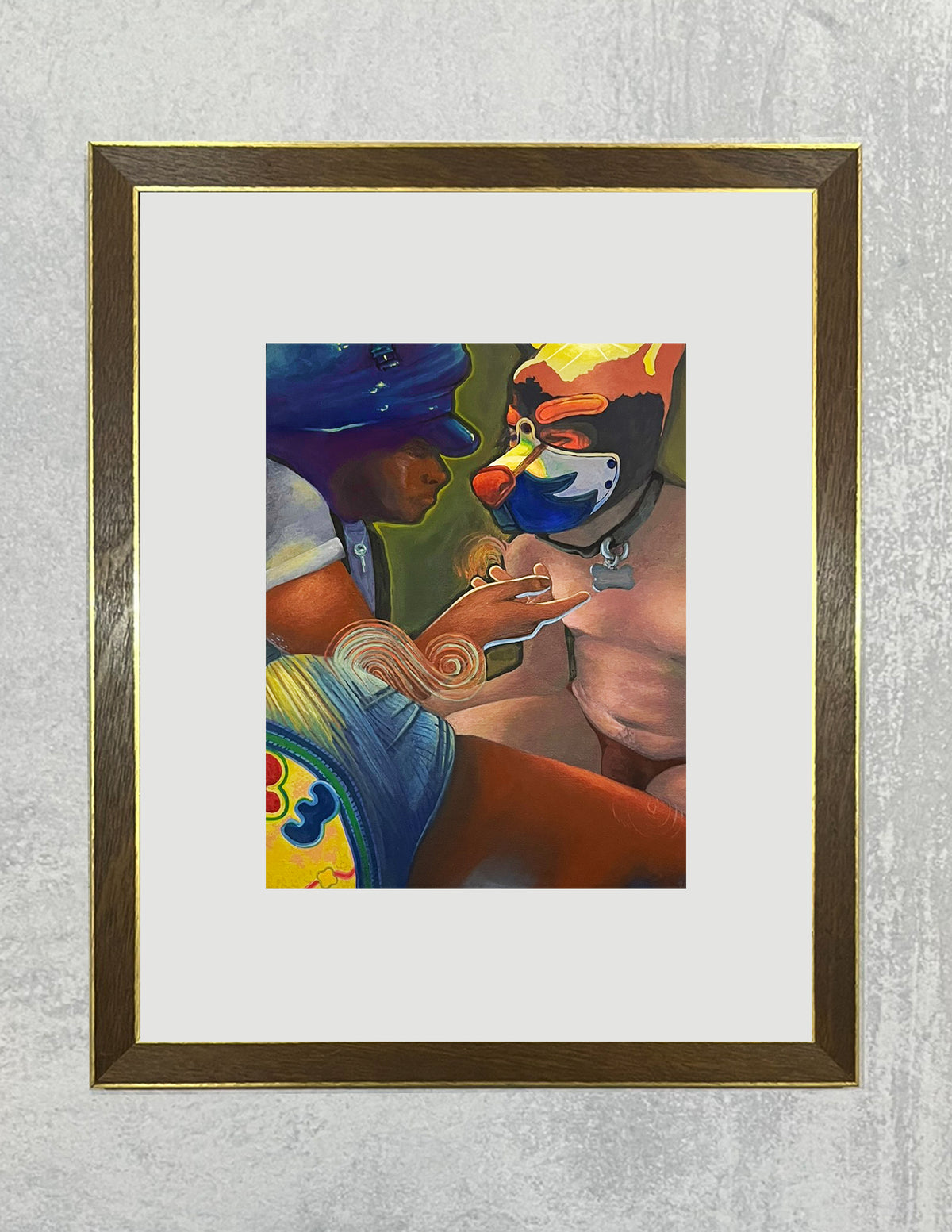 Framed Artwork depicting two queer people engaging in fetish play.